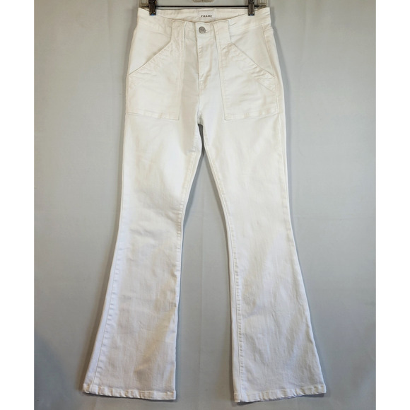 FRAME Denim Le High Flare White Jeans Womens Stretch Cotton Size 29x32 (Tag 28) - Picture 1 of 13